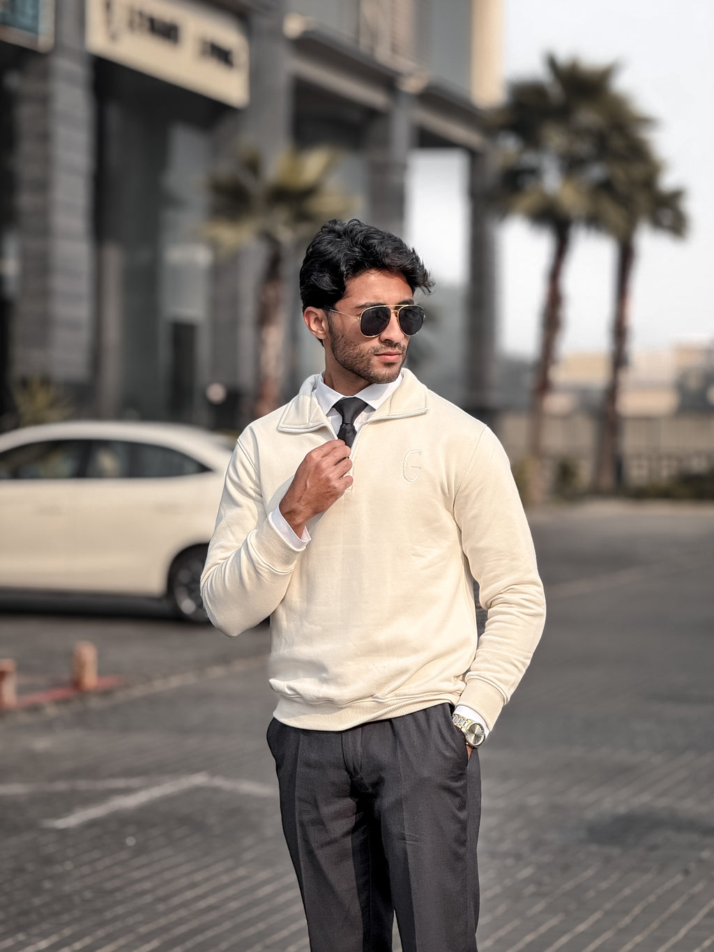 Grags Premium Zipper Sweatshirt Beige