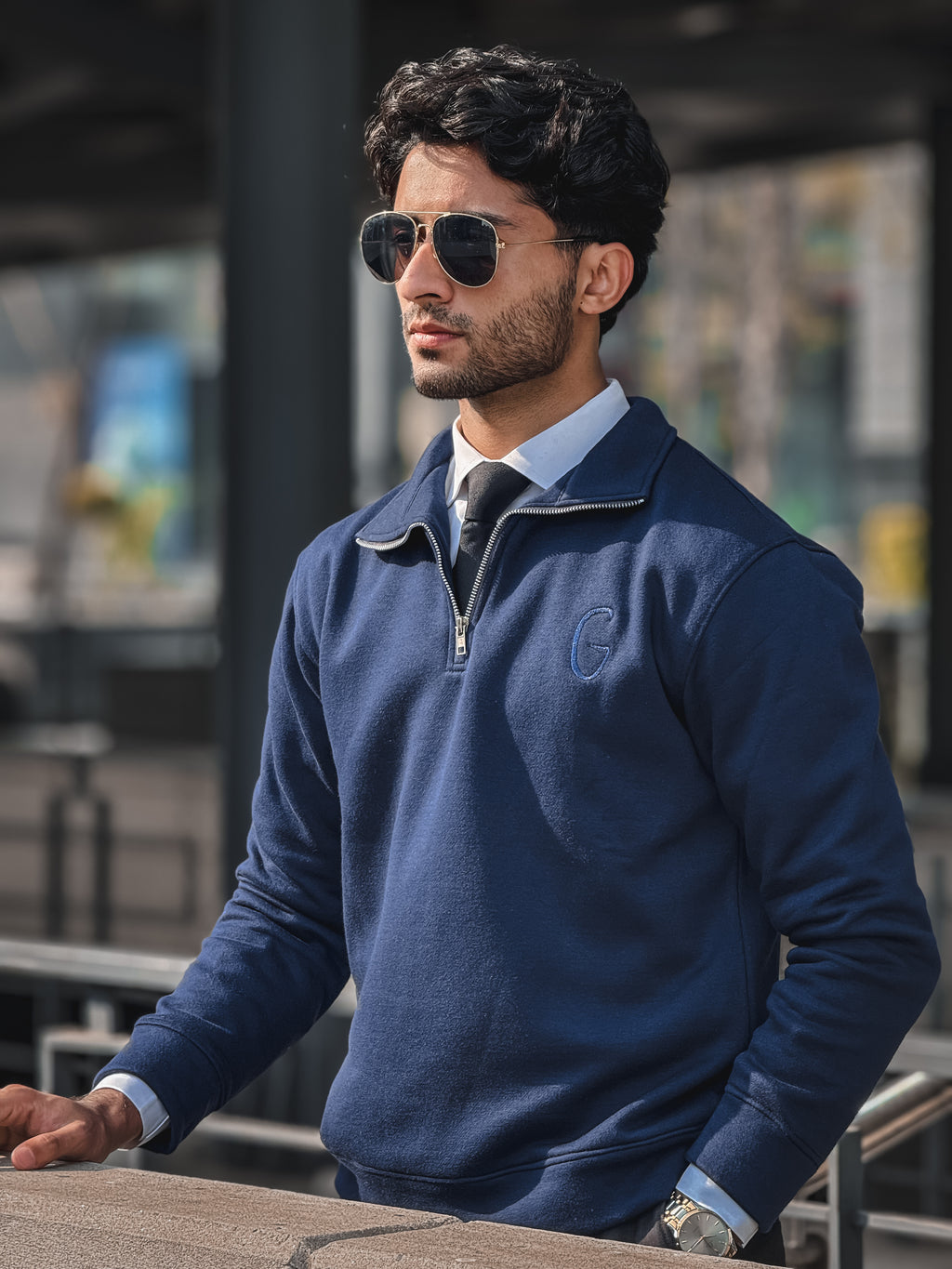 Grags Premium Zipper Sweatshirt Navy