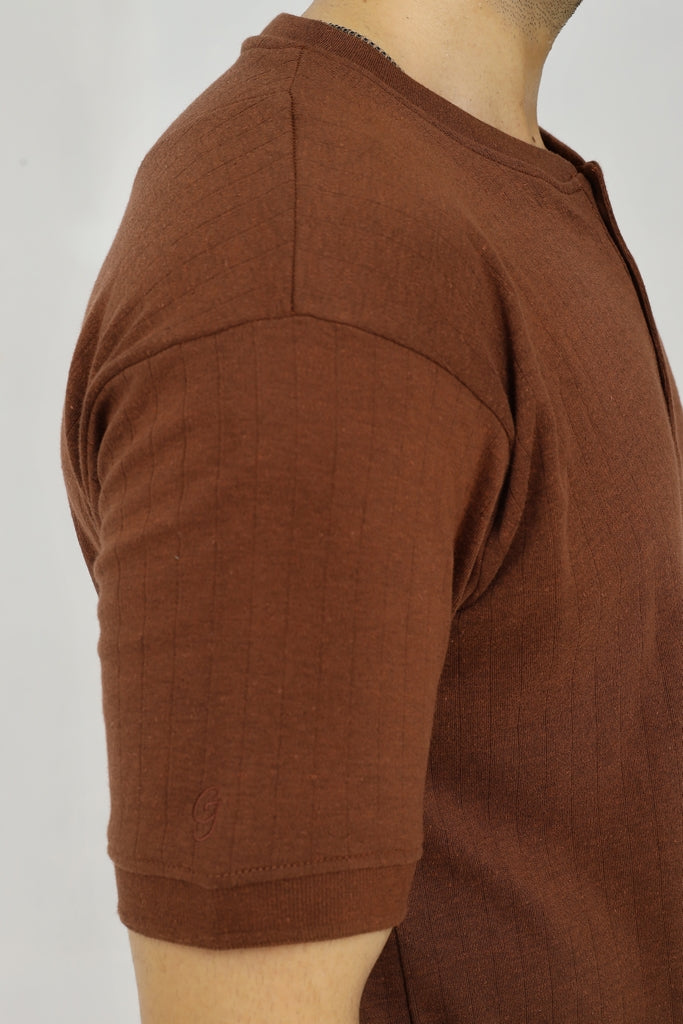 Knitted Henley Shirt | Earth Brown