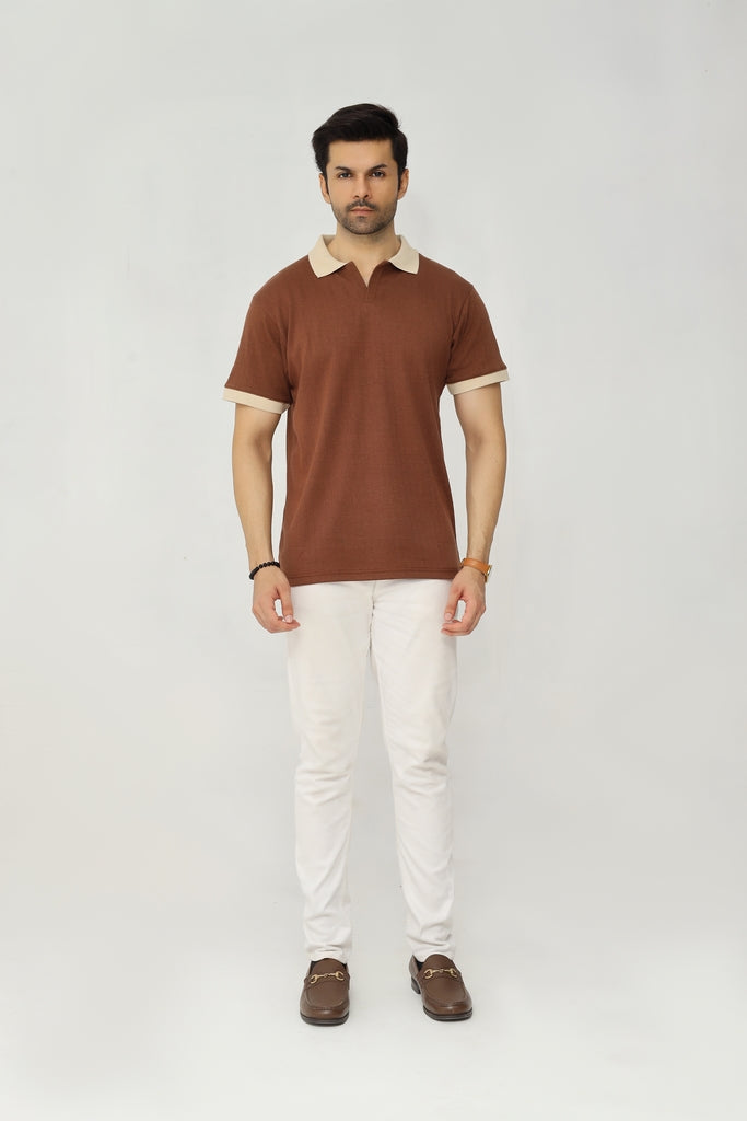 Drop Needle Contrast Polo | Brown