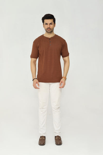 Knitted Henley Shirt | Earth Brown