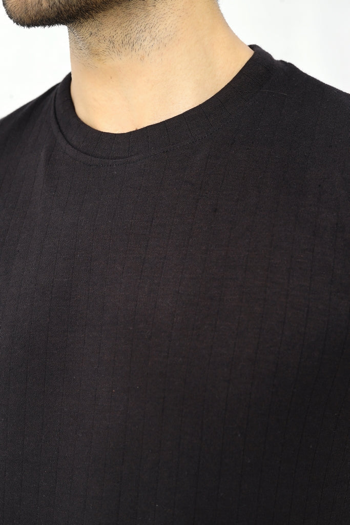Drop Needle Knitted Tee | Deep Charcoal