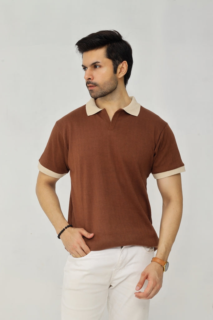 Drop Needle Contrast Polo | Brown