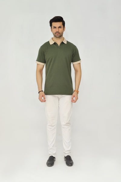 Contrast Knit Polo | Olive