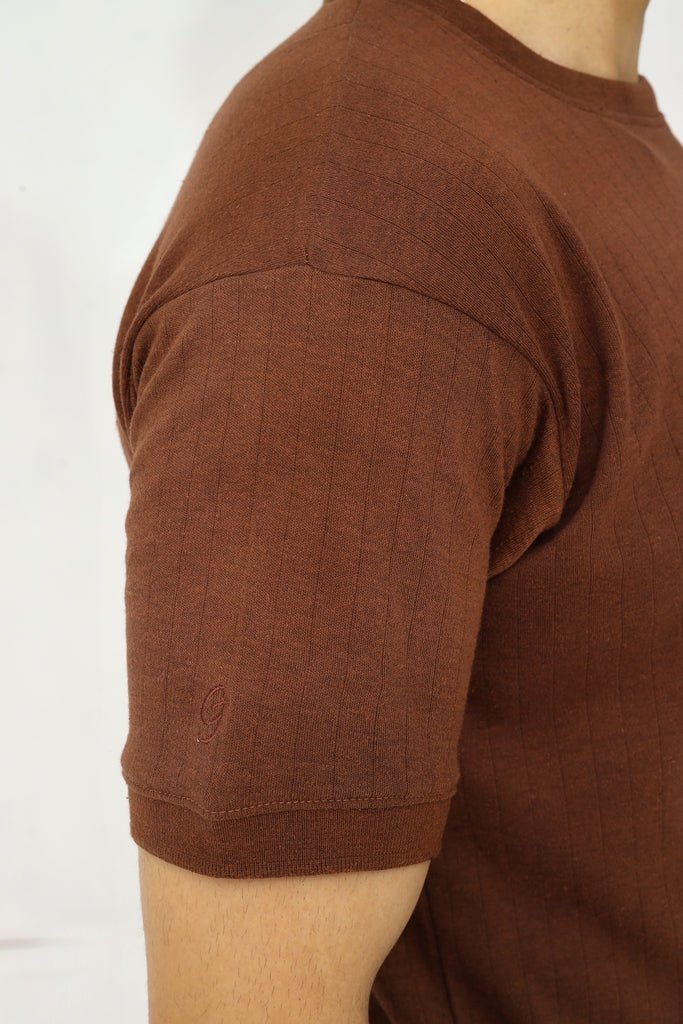 Drop Needle Knitted Tee | Earth Brown
