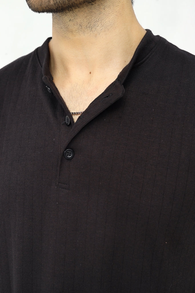 Knitted Henley Shirt | Deep Charcoal