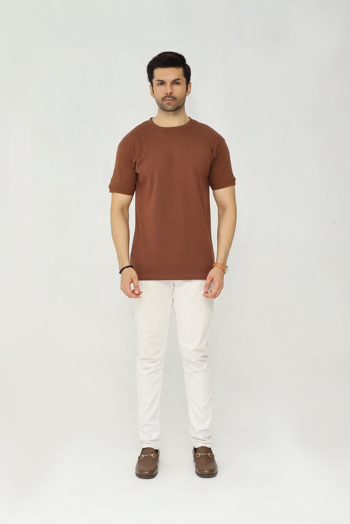 Drop Needle Knitted Tee | Earth Brown