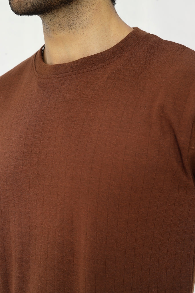 Drop Needle Knitted Tee | Earth Brown