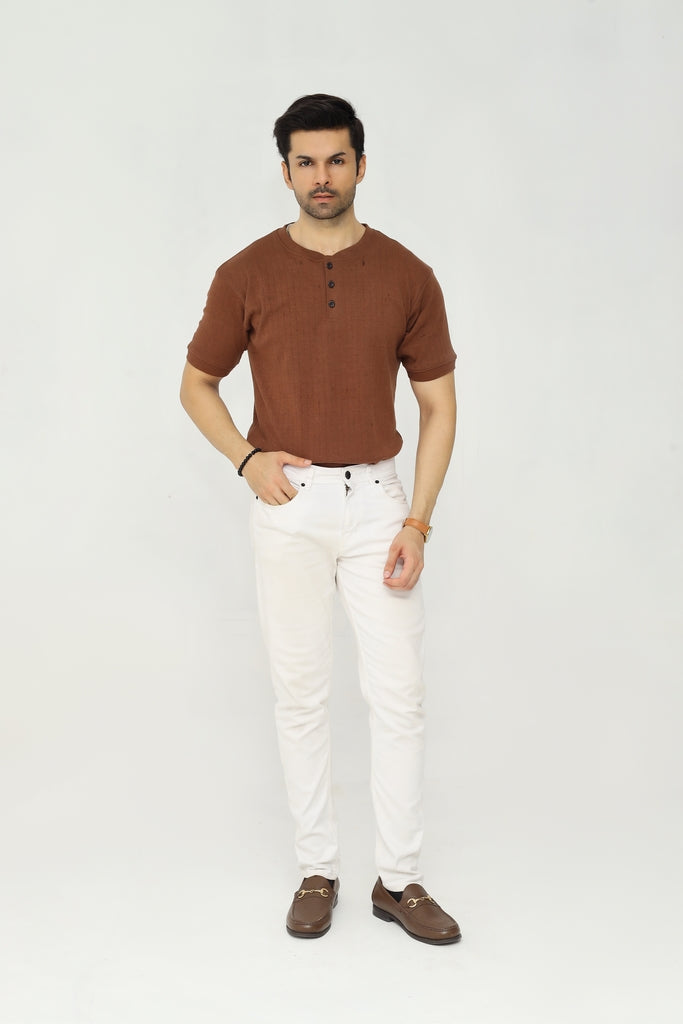 Knitted Henley Shirt | Earth Brown