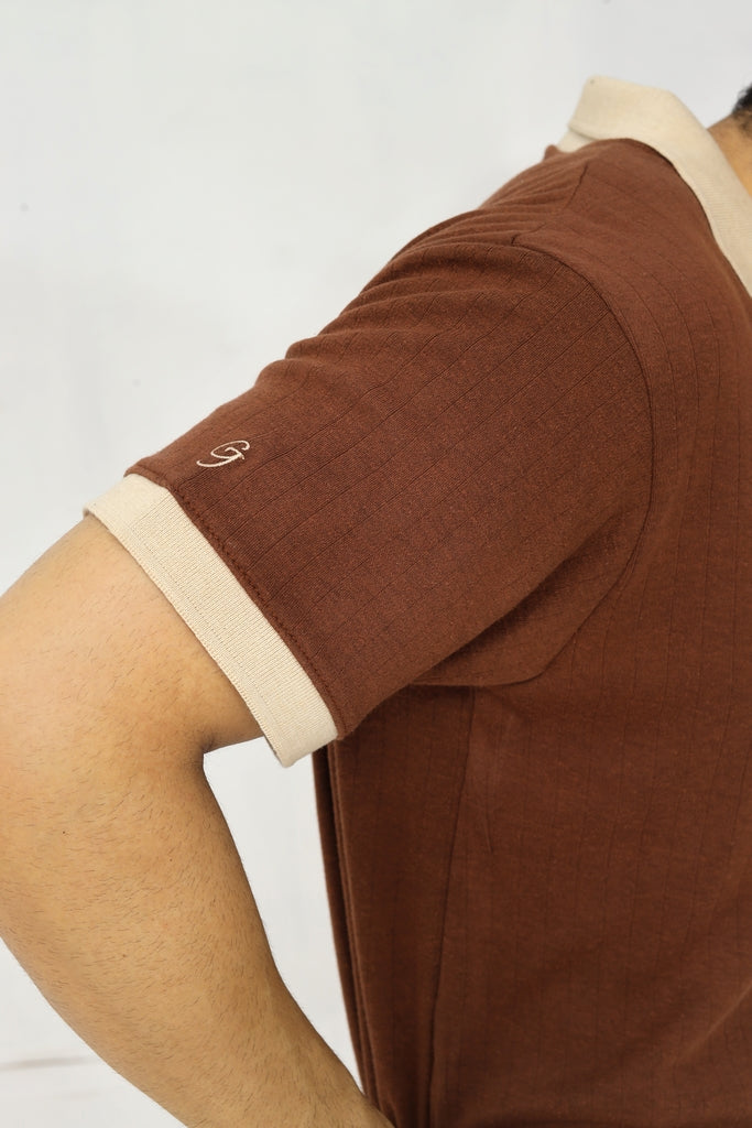 Drop Needle Contrast Polo | Brown