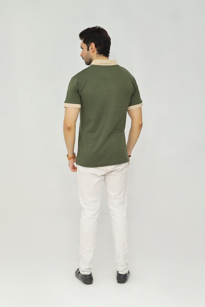 Contrast Knit Polo | Olive