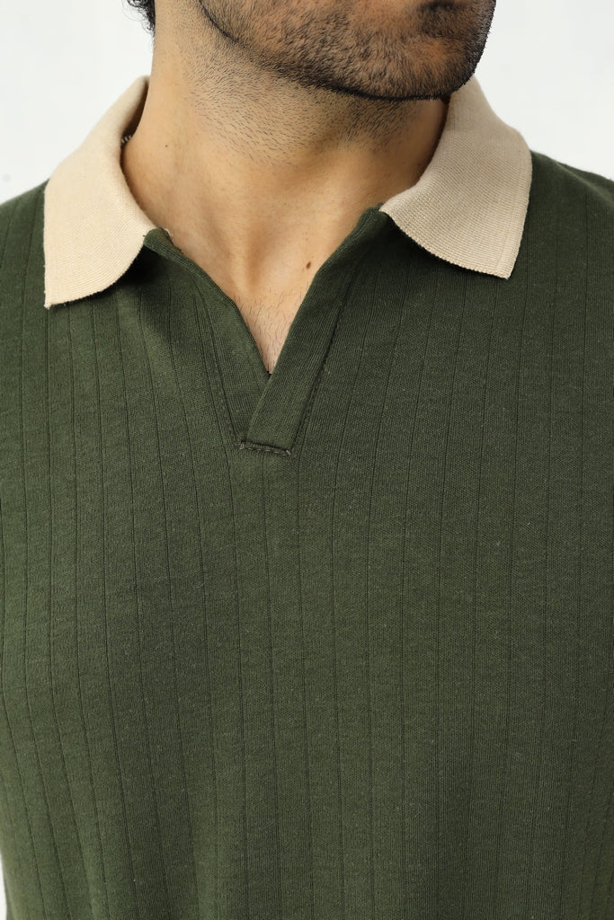 Contrast Knit Polo | Olive