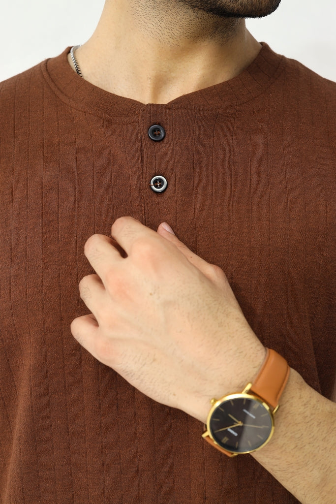 Knitted Henley Shirt | Earth Brown