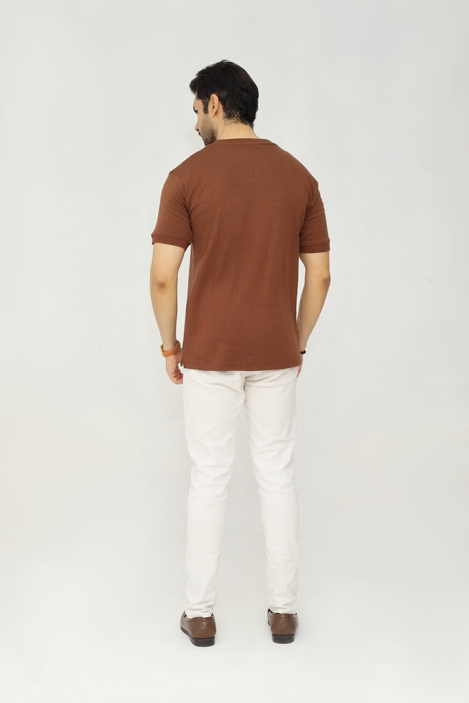 Knitted Henley Shirt | Earth Brown