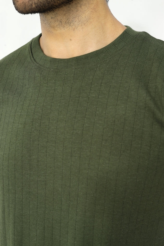 Drop Needle Knitted Tee | Deep Olive