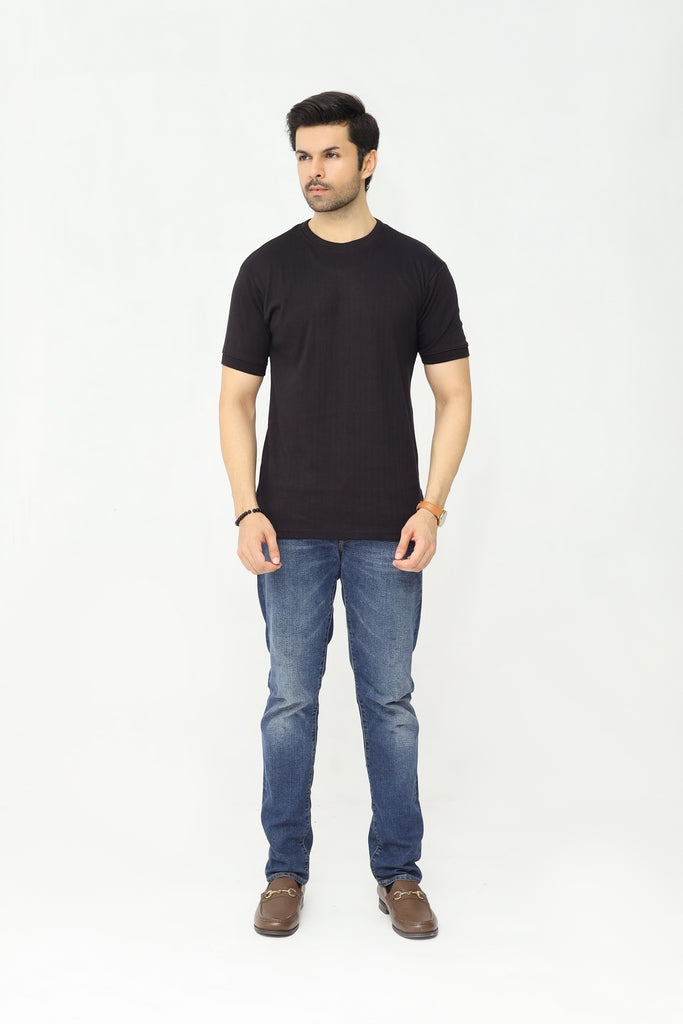 Drop Needle Knitted Tee | Deep Charcoal