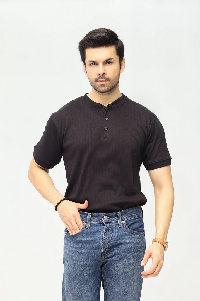 Knitted Henley Shirt | Deep Charcoal