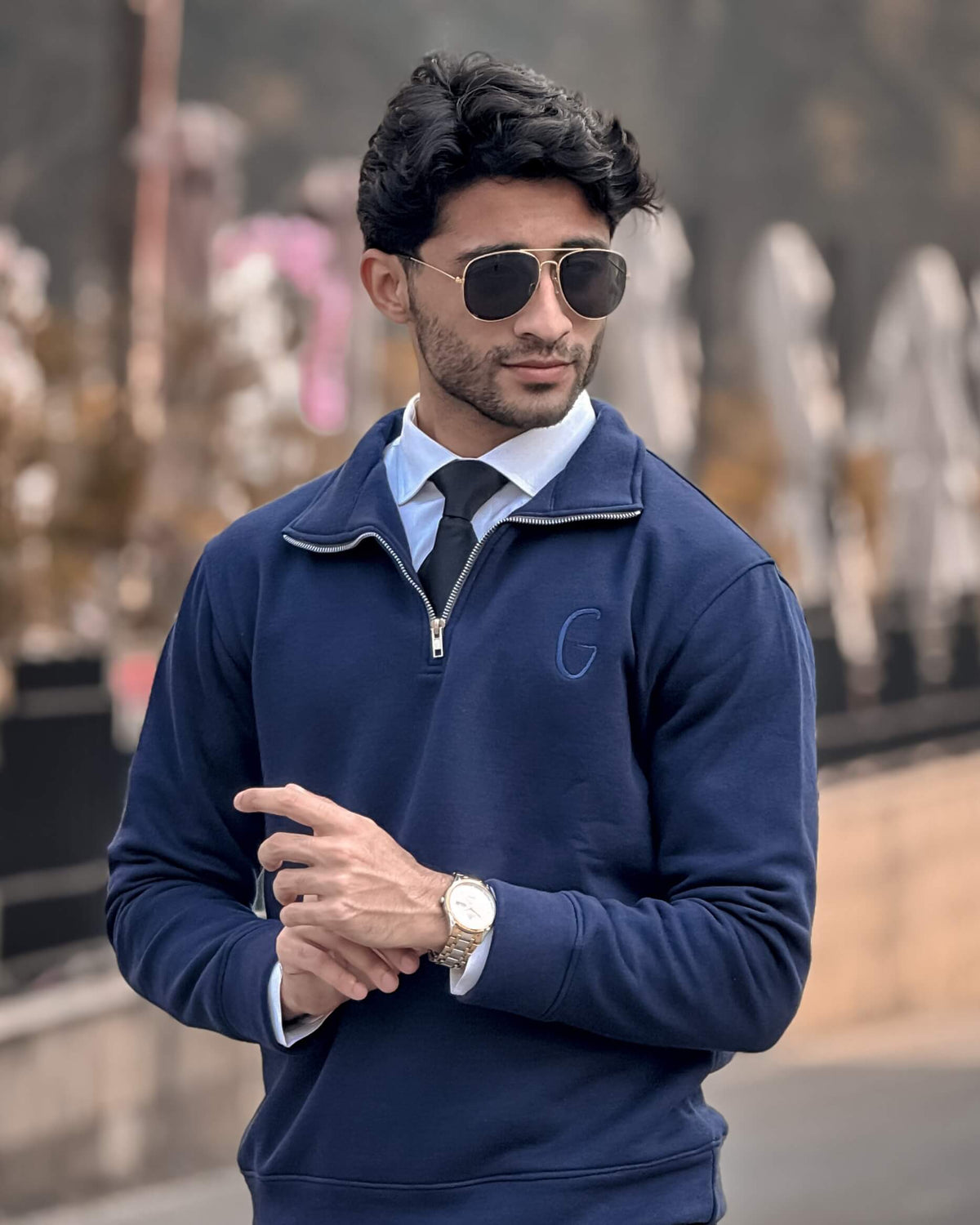 Signature Zipper Sweatshirt | Navy Blue