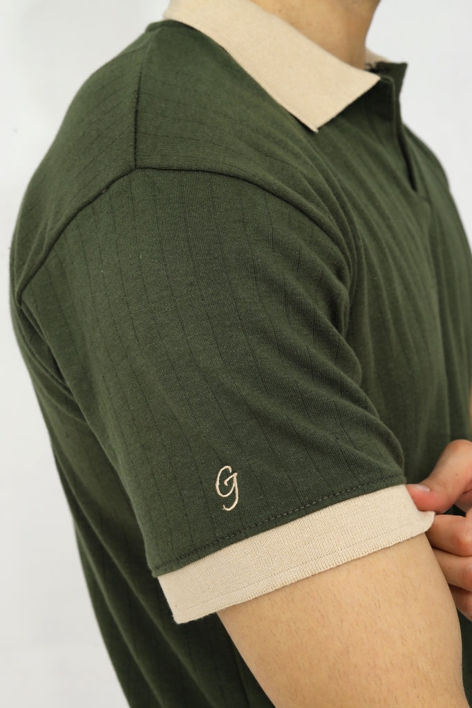 Contrast Knit Polo | Olive