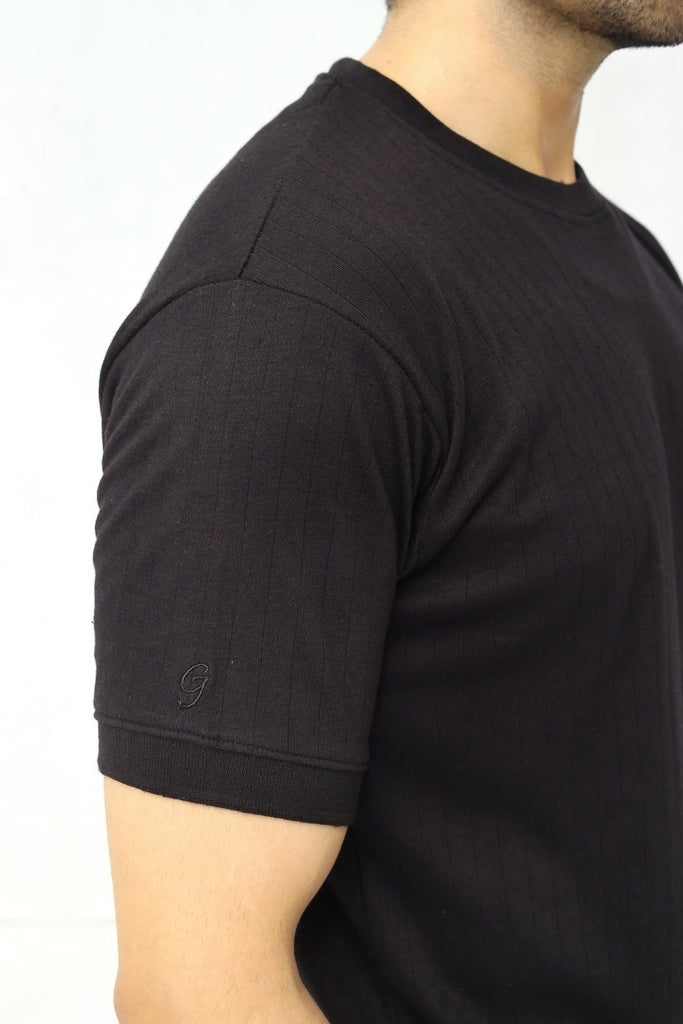 Drop Needle Knitted Tee | Deep Charcoal
