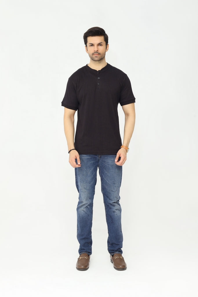 Drop Needle Knitted Tee | Deep Olive